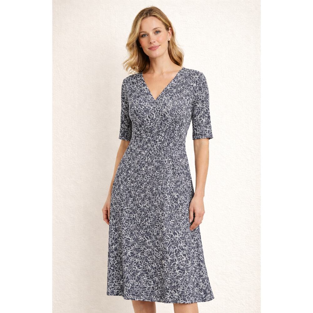 Peserico Italian Jersey Dress in Gray and White Floral Print Size 44 /US 8